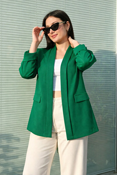 ModaPlaza Γυναικείο κοντό υφασμάτινο μπουφάν με διπλωμένους μανίκια και μεγάλ...