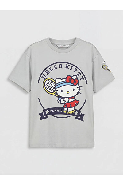 LC Waikiki Gri Bisiklet Yaka Hello Kitty Baskılı Kız Çocuk Tişört