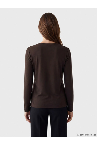 LC Waikiki Γυναικείο μπλουζάκι με σχέδιο καφέ με λαιμόκοψη