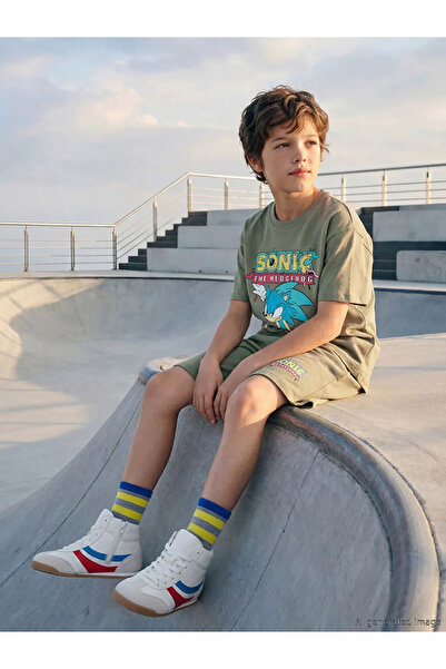 LC Waikiki Μπλουζάκι και σορτς για αγόρια με στάμπα Khaki Sonic