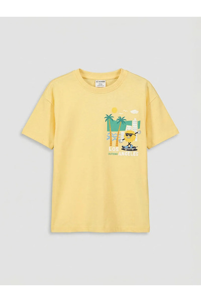 LC Waikiki Κίτρινο μπλουζάκι για αγόρια από χτενισμένο βαμβάκι με στάμπα Los ...