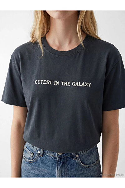 LC Waikiki Ανθρακί Γυναικείο μπλουζάκι με στάμπα The Mandalorian