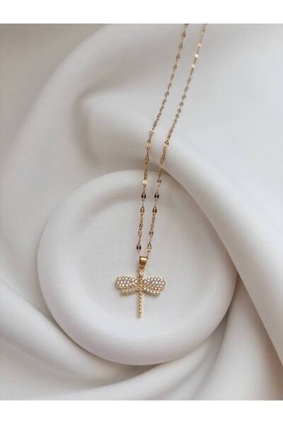 Minne Jewelry-Accessory Dragonfly Necklace - Zircon Stone Necklace - Steel Necklace - Dragonfly Necklace