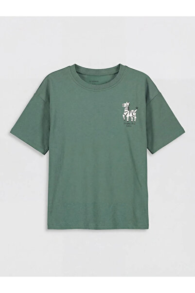 LC Waikiki Πράσινο μπλουζάκι για αγόρια με στάμπα με λαιμόκοψη ποδηλάτου, σετ...