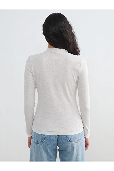 LC Waikiki Μπεζ γυναικείο κορμάκι με ψηλό γιακά και βολάν