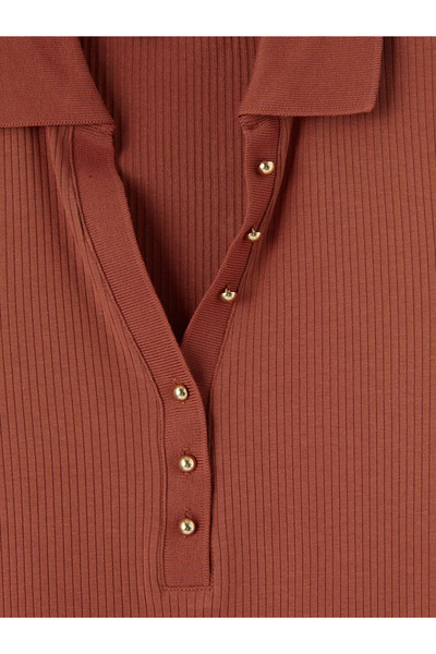 LC Waikiki Γυναικείο μπλουζάκι με καφέ γιακά πόλο