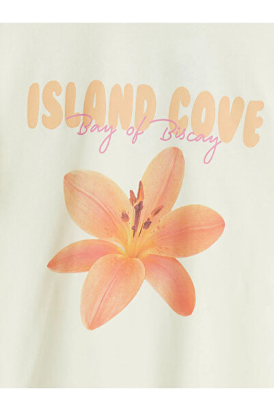 LC Waikiki Κίτρινο T-shirt με λαιμόκοψη με τύπωμα για γυναίκες