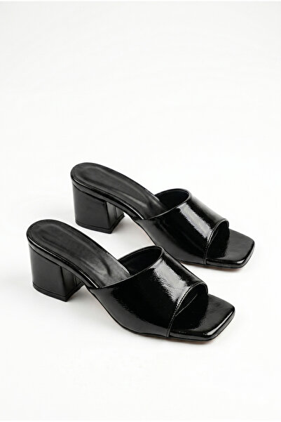 GİAMGİA STORE Γυναικείες παντόφλες με μπλοκ τακούνι, μονό λουράκι, μαύρες, με...