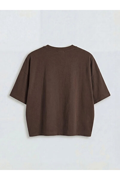 LC Waikiki Γυναικείο μπλουζάκι καφέ με λαιμόκοψη