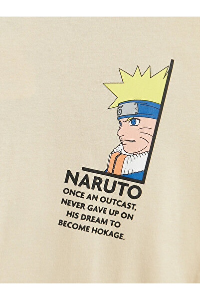 LC Waikiki Μπεζ μπλουζάκι με λαιμόκοψη Naruto με τύπωμα για αγόρια