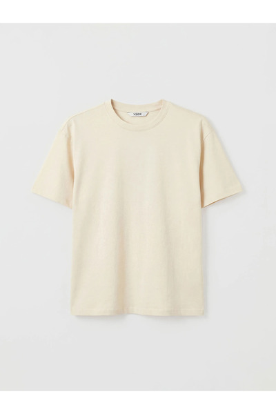 LC Waikiki Tricou gros de bază, ecru, 100% bumbac, croială boxy