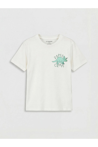 LC Waikiki Πράσινο μπλουζάκι για αγόρια με στάμπα δεινοσαύρων, σετ 3 τεμαχίων