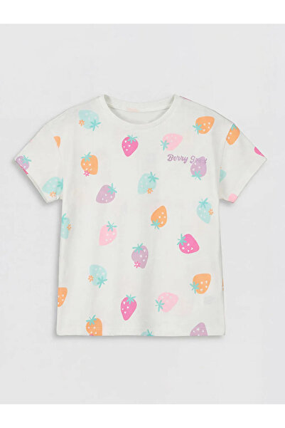 LC Waikiki Μπλουζάκι για κορίτσια με στάμπα φράουλας σε χρώμα εκρού