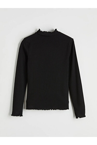 LC Waikiki Γυναικείο κορμάκι με μαύρο βολάν και ψηλό λαιμό