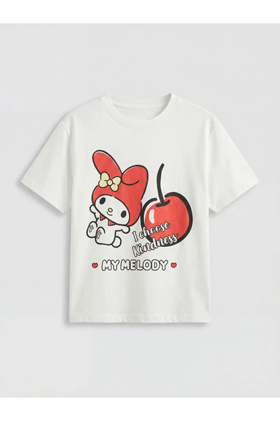LC Waikiki White Crew Neck My Melody Printed Girl's T-Shirt