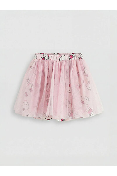 LC Waikiki Λευκό μπλουζάκι για κορίτσια με στάμπα Hello Kitty και φούστα τούτου