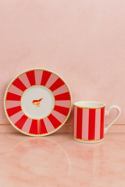 YzHome 2-Person Porcelain Gilded Lovely Birds Special Design Pink Bird Coffee...