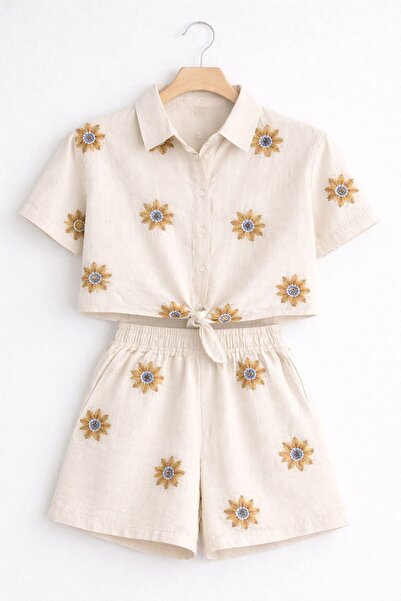 Minigimin Cicileri Σετ σορτς για κορίτσια από μουσελίνα με πουκάμισο με λουλο...