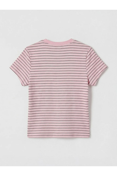 LC Waikiki Ροζ γυναικείο μπλουζάκι με ριγέ λαιμόκοψη