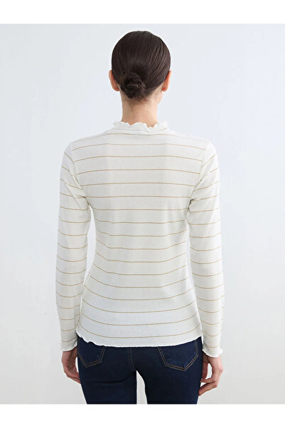 LC Waikiki Κίτρινο με βολάν ψηλός λαιμός Ριγέ Γυναικείο κορμάκι