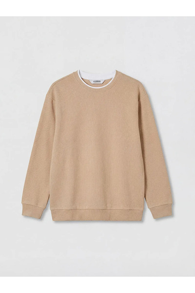 LC Waikiki Καφέ μπλουζάκι με υφή για αγόρια με λαιμόκοψη ποδηλάτου