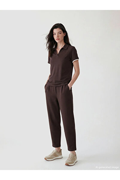 LC Waikiki Γυναικείο μπλουζάκι με καφέ γιακά πόλο