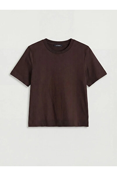 LC Waikiki Γυναικείο μπλουζάκι καφέ με λαιμόκοψη