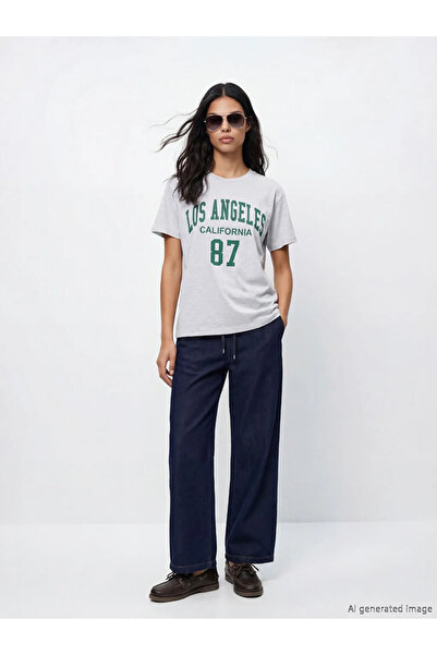 LC Waikiki Γκρι γυναικείο μπλουζάκι με στάμπα Los Angeles