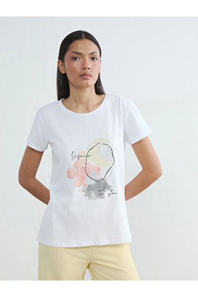 LC Waikiki Γυναικείο μπλουζάκι με λευκό λαιμόκοψη