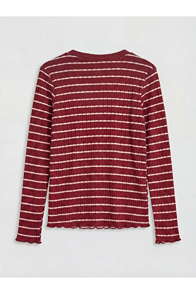 LC Waikiki Tricou pentru fete cu dungi, cu guler rotund, roșu Claret