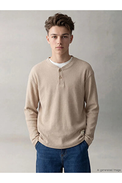 LC Waikiki Μπεζ μπλουζάκι με υφή για αγόρια με λαιμόκοψη ποδηλάτου