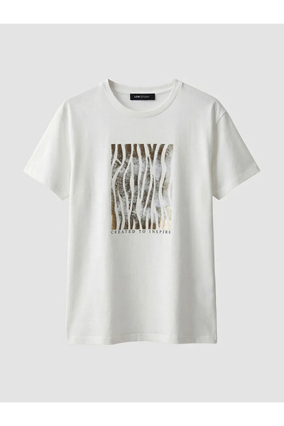 LC Waikiki Γυναικείο μπλουζάκι με λευκό λαιμόκοψη