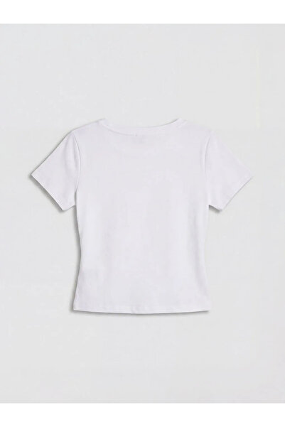 LC Waikiki Λευκό Κοντομάνικο T-Shirt Γυναικείο με Στρογγυλή Λαιμόκοψη