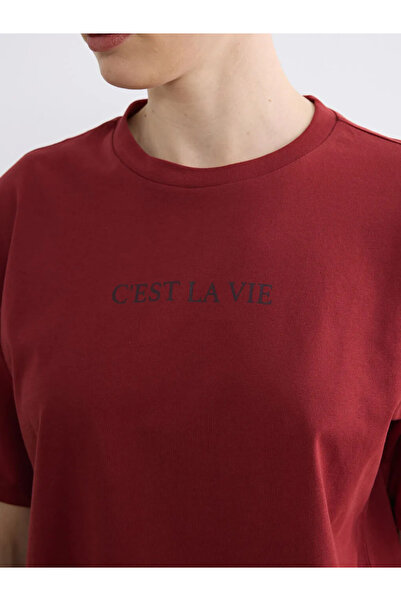 LC Waikiki Γυναικείο μπλουζάκι με στάμπα με κόκκινο λαιμόκοψη