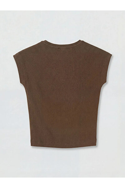 LC Waikiki Καφέ πουλόβερ με λαιμόκοψη γυναικείο Κοντό