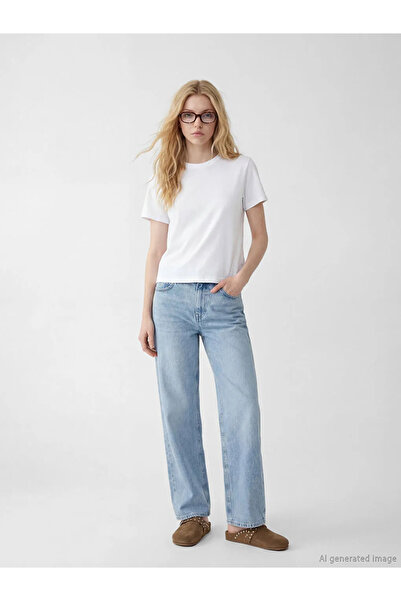 LC Waikiki Λευκό Κοντομάνικο T-Shirt Γυναικείο με Στρογγυλή Λαιμόκοψη