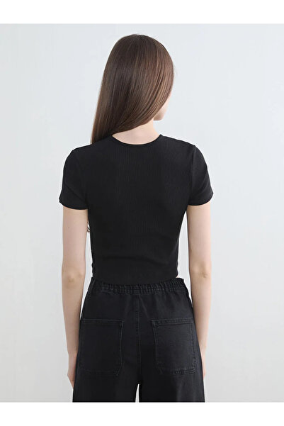 LC Waikiki Μαύρο Crop Top με Λαιμόκοψη Ποδηλάτου για Γυναίκες