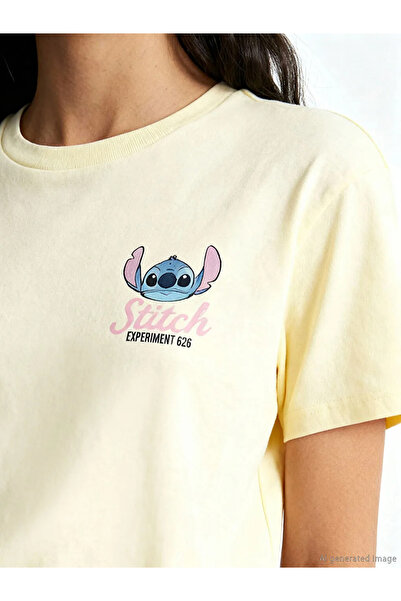 LC Waikiki Κίτρινο γυναικείο μπλουζάκι με στάμπα Crew Neck Stitch