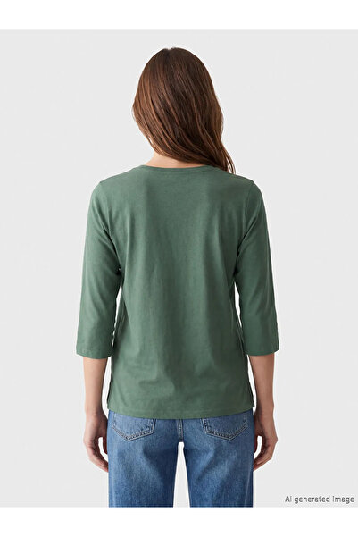 LC Waikiki Πράσινο γυναικείο μπλουζάκι με λαιμόκοψη ποδηλάτου και κέντημα λου...