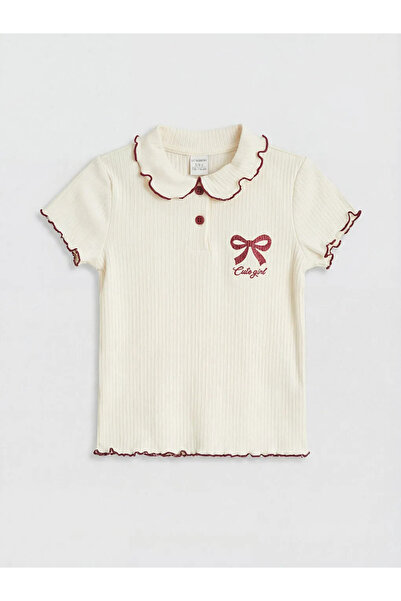 LC Waikiki Μπλουζάκι κοριτσίστικο με στάμπα με γιακά πόλο σε μπορντό χρώμα, σ...