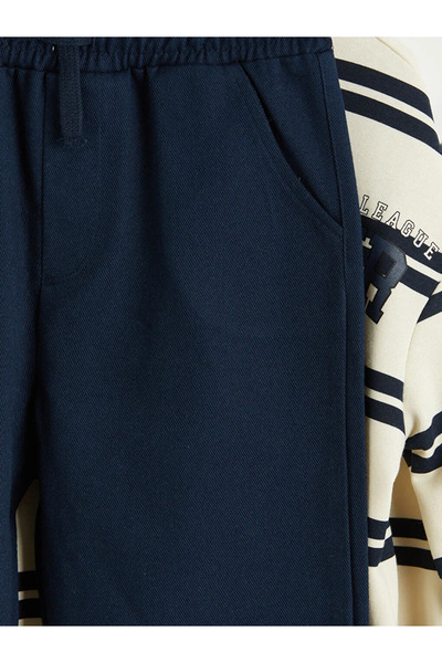 LC Waikiki Navy Blue Striped Boys' T-Shirt and Pants