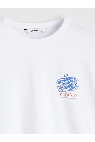 LC Waikiki Γυναικείο μπλουζάκι με λευκό λαιμόκοψη με στάμπα oversize