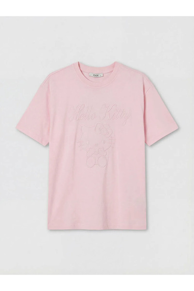 LC Waikiki Ροζ γυναικείο μπλουζάκι με κέντημα Hello Kitty σε μεγάλο μέγεθος
