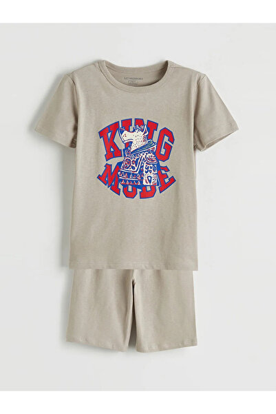 LC Waikiki Γκρι μπλουζάκι και σορτς για αγόρια με στάμπα