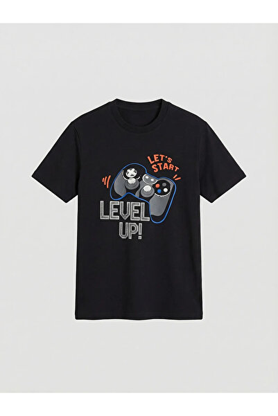 LC Waikiki Tricou negru pentru băiat cu decolteu rotund imprimat