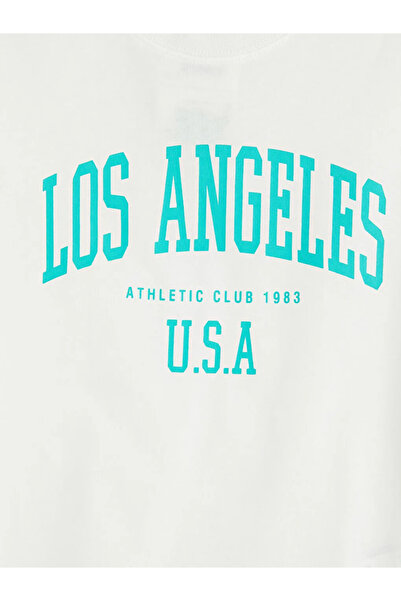 LC Waikiki Γυναικείο μπλουζάκι White Crew Neck Los Angeles με τύπωμα