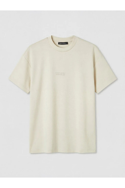 LC Waikiki Γυναικείο μπλουζάκι με στάμπα μπεζ Crew Neck