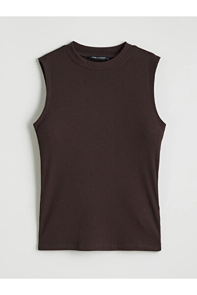 LC Waikiki Καφέ γυναικείο κορμάκι με ψηλό λαιμό και ραβδώσεις