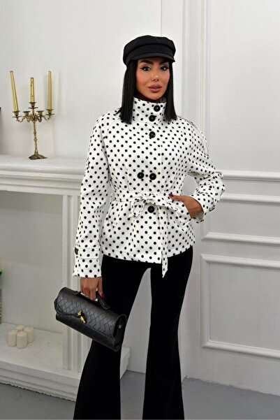 Potenza Γυναικεία κοντή καμπαρντίνα με πουά, ζώνη, τσέπες με κουμπιά και όρθι...