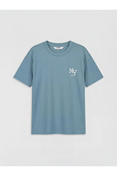 LC Waikiki Μπλουζάκι για αγόρια με στάμπα Blue Crew Neck και απαλή υφή